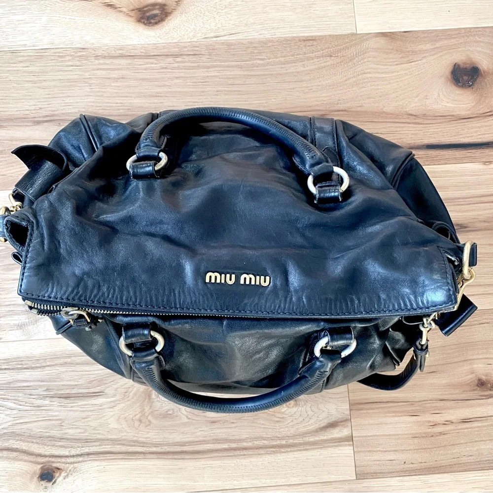 Miu Miu Vitello Bow Satchel in Black EUC - Picture 2 of 16
